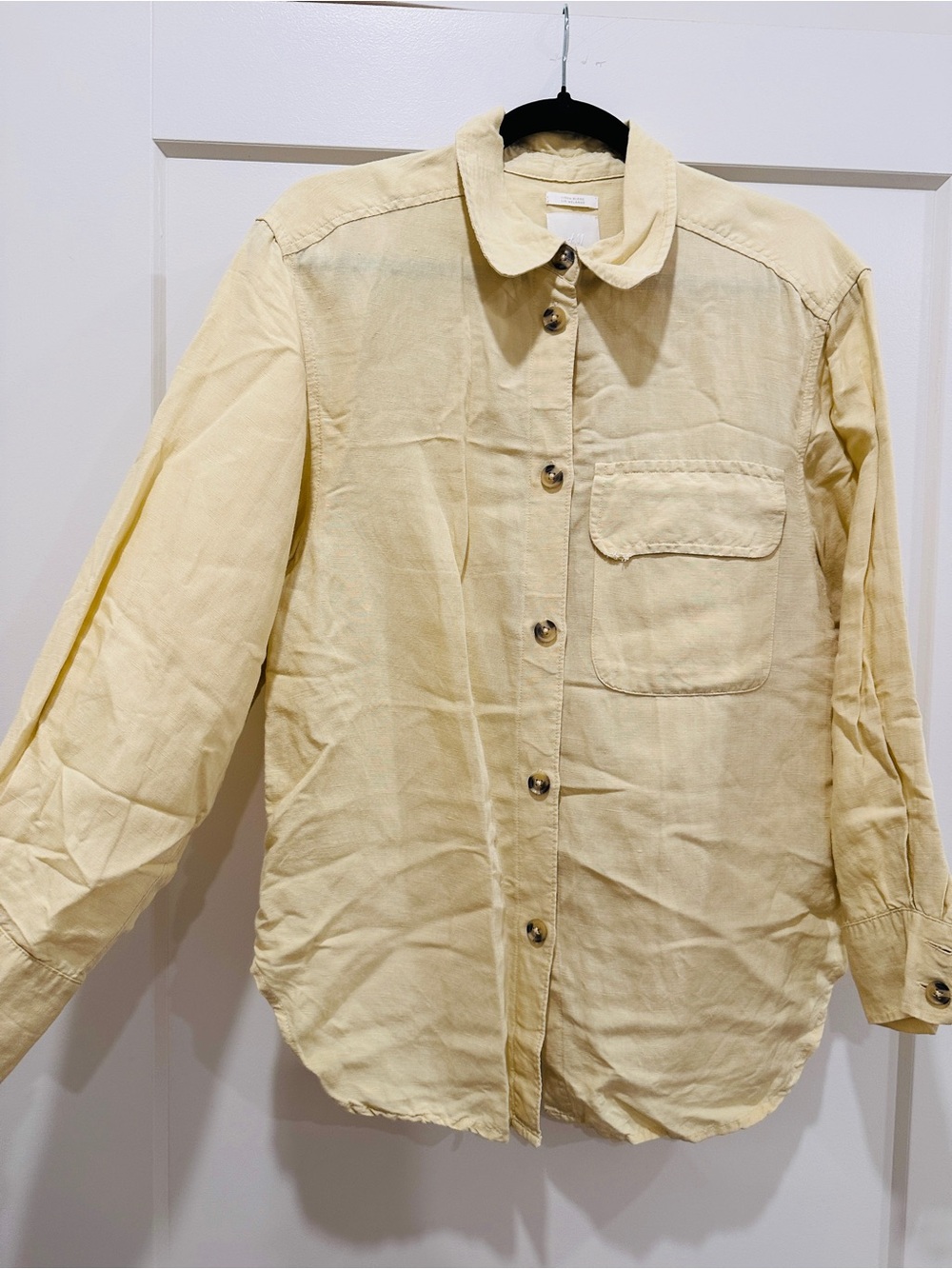 H&M Oversized Linen Yellow Lightweight Button-Up Shirt